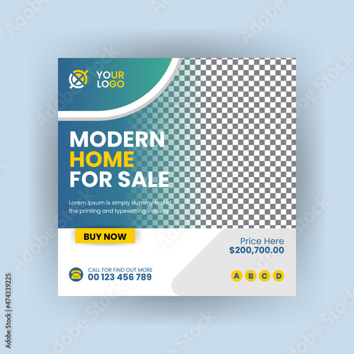 Real estate home social media Instagram post or square web banner design template