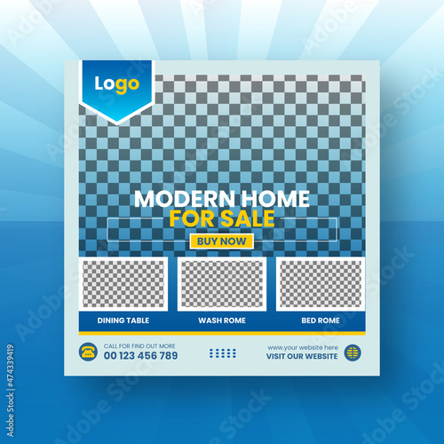 Real estate home social media Instagram post or square web banner design template