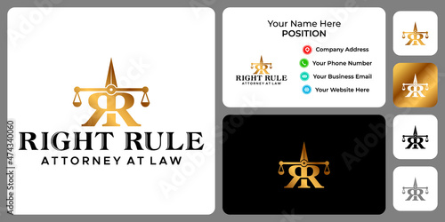 Letter RR monogram attorney at law
logo design with business card template.