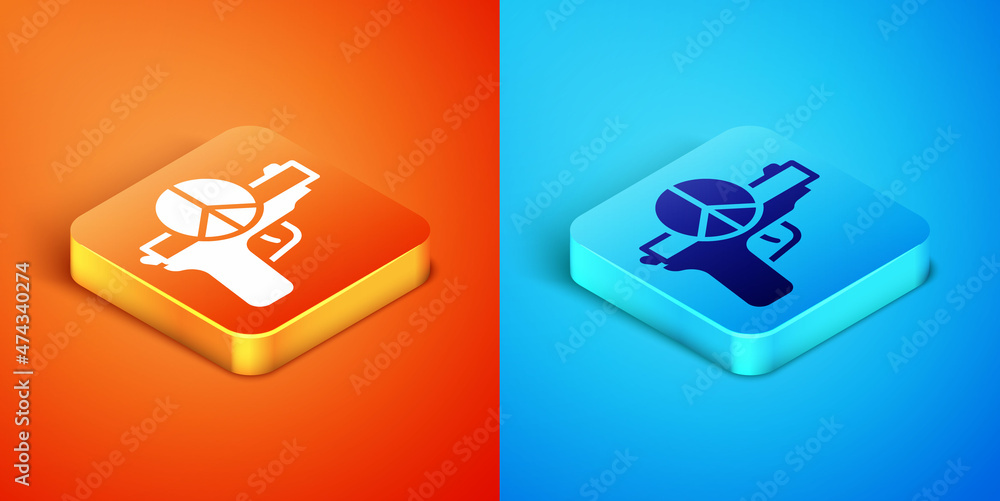 Isometric No war icon isolated on orange and blue background. The peace symbol. Vector