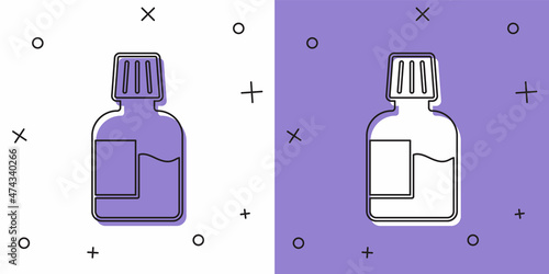 Set Mouthwash plastic bottle icon isolated on white and purple background. Liquid for rinsing mouth. Oralcare equipment. Vector