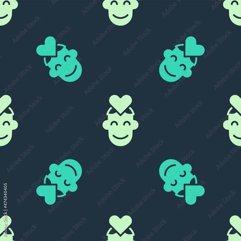 Green and beige Volunteer icon isolated seamless pattern on blue background. Vector