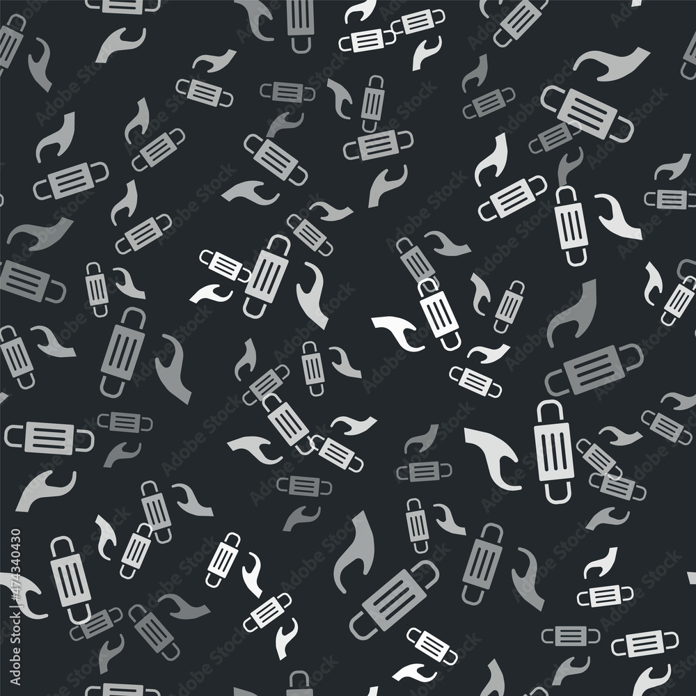Grey Medical protective mask icon isolated seamless pattern on black background. Vector Grey Medical protective mask icon isolated seamless pattern on black background. Vector
