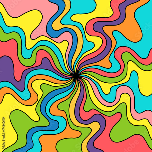 Colorful vivid sun rays style hippie background. Vector psychedelic illustration.