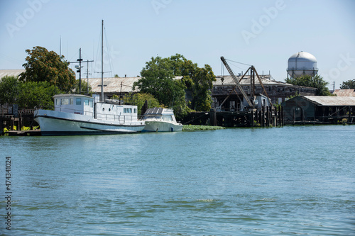 Daytime view of the public Marina on the San Joaquin River in Stockton, California, USA. photo