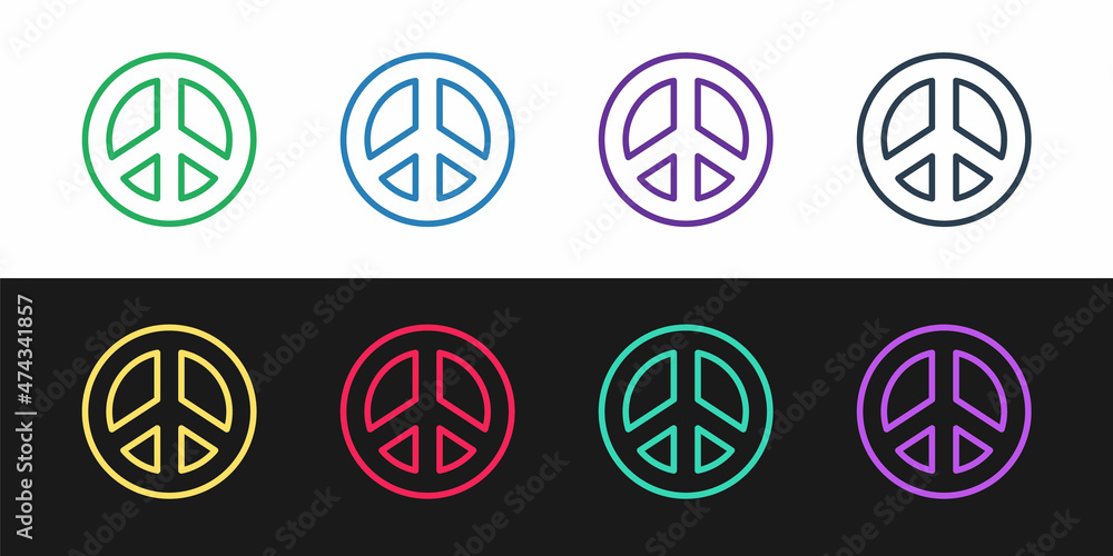 Set line Peace icon isolated on black and white background. Hippie symbol of peace. Vector Illustration Set line Peace icon isolated on black and white background. Hippie symbol of peace. Vector Illustration