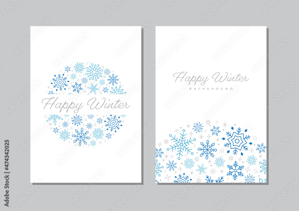 Set of Card Design with Snowflakes, White Background