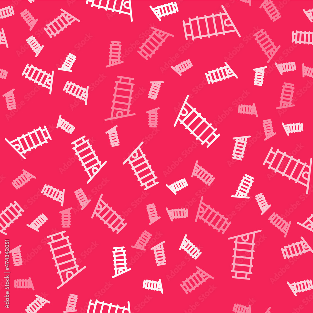 White line Leaning tower in Pisa icon isolated seamless pattern on red background. Italy symbol. Vector White line Leaning tower in Pisa icon isolated seamless pattern on red background. Italy symbol. Vector