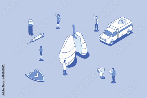 human lungs organs with doctor people analysis health with outline isometric style