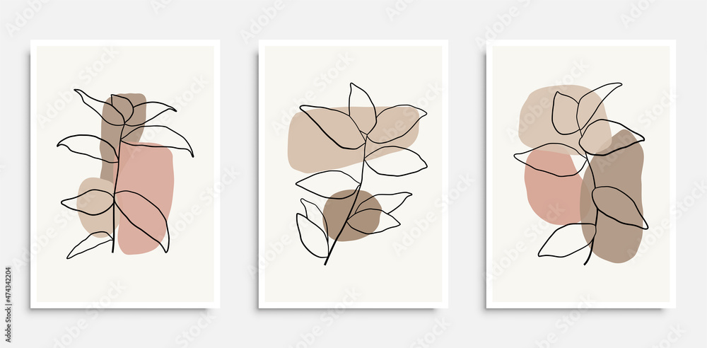 Botanical wall art vector set. Foliage line art drawing with abstract hand drawn shapes. Abstract Plant Art design for print, cover, wallpaper, Minimal and natural wall art. Vector illustration. Botanical wall art vector set. Foliage line art drawing with abstract hand drawn shapes. Abstract Plant Art design for print, cover, wallpaper, Minimal and natural wall art. Vector illustration.