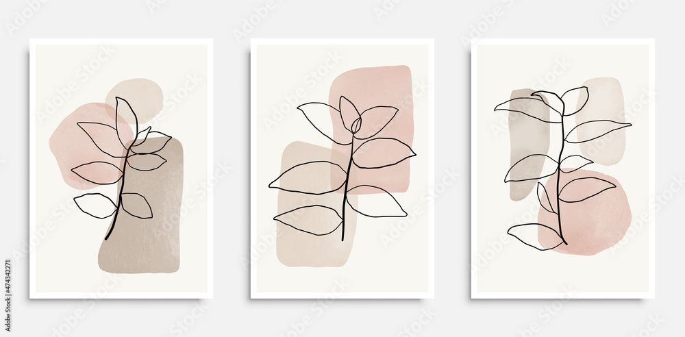 Botanical wall art vector set. Foliage line art drawing with abstract hand drawn shapes. Abstract Plant Art design for print, cover, wallpaper, Minimal and natural wall art. Vector illustration. Botanical wall art vector set. Foliage line art drawing with abstract hand drawn shapes. Abstract Plant Art design for print, cover, wallpaper, Minimal and natural wall art. Vector illustration.