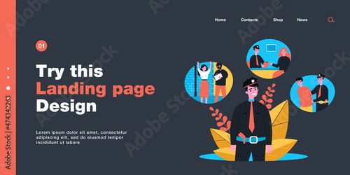 Process of police officer catching thief. Policeman listening to robbed woman and arresting criminal flat vector illustration. Occupation, security, justice concept for banner or website design