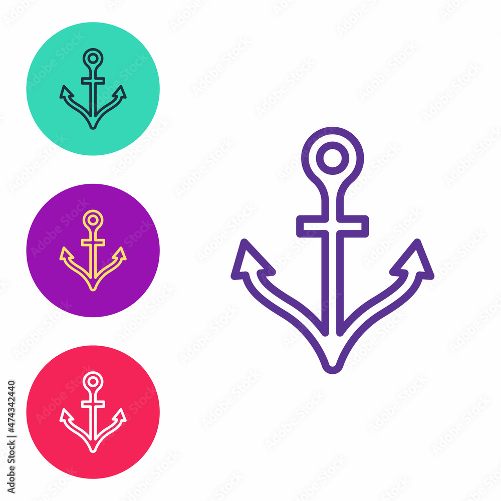 Set line Anchor icon isolated on white background. Set icons colorful. Vector Set line Anchor icon isolated on white background. Set icons colorful. Vector