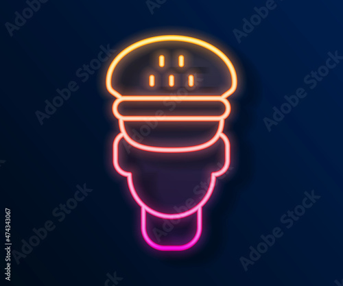 Glowing neon line Taxi driver icon isolated on black background. Vector
