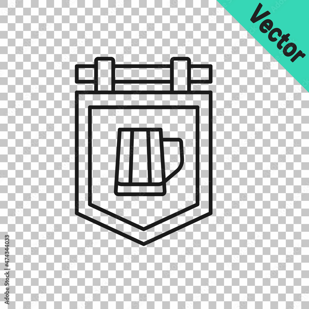 Black line Street signboard with glass of beer icon isolated on transparent background. Suitable for advertisements bar, cafe, pub, restaurant. Vector Black line Street signboard with glass of beer icon isolated on transparent background. Suitable for advertisements bar, cafe, pub, restaurant. Vector