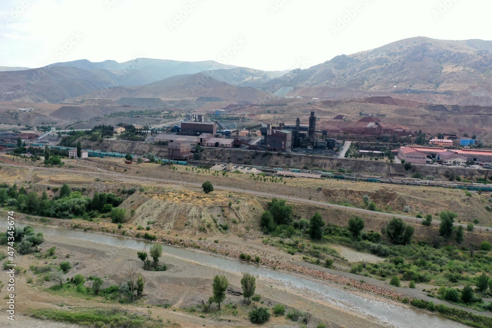 Divrigi Iron and Steel Mines Factory is located in Divrigi district of Sivas. The view of the factory taken with a drone. 