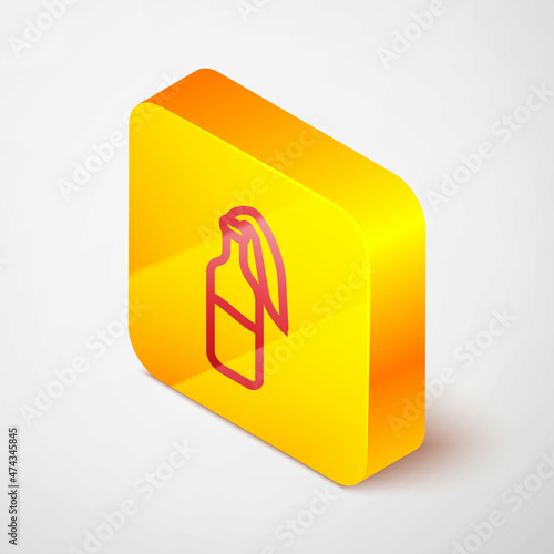 Isometric line Cocktail molotov icon isolated on grey background. Yellow square button. Vector