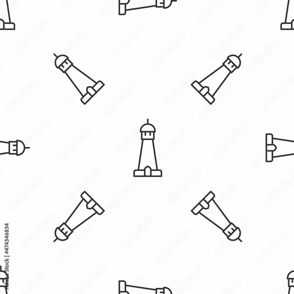 Grey line Mosque tower or minaret icon isolated seamless pattern on white background. Vector Grey line Mosque tower or minaret icon isolated seamless pattern on white background. Vector