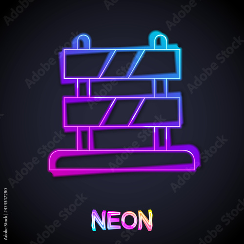 Glowing neon line End of railway tracks icon isolated on black background. Stop sign. Railroad buffer end to destination. Vector