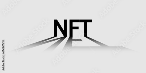 Concept banner NFT non fungible tokens with shadow on grey background. Vector illustration.