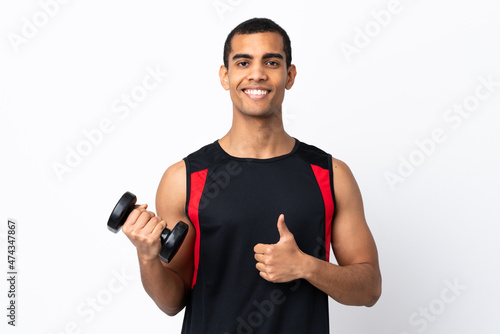 African American sport man over isolated white background with thumbs up because something good has happened