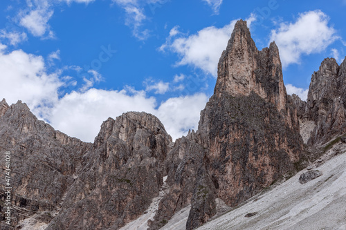 The peaks of the dolomite mountains with characteristic texture and color