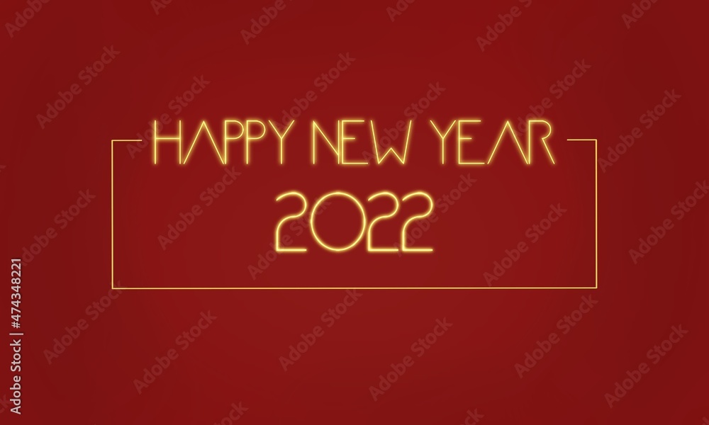 シンプルでお洒落な2022年ハッピーニューイヤー背景壁紙素材（赤）　2022 gold happy new year on red background