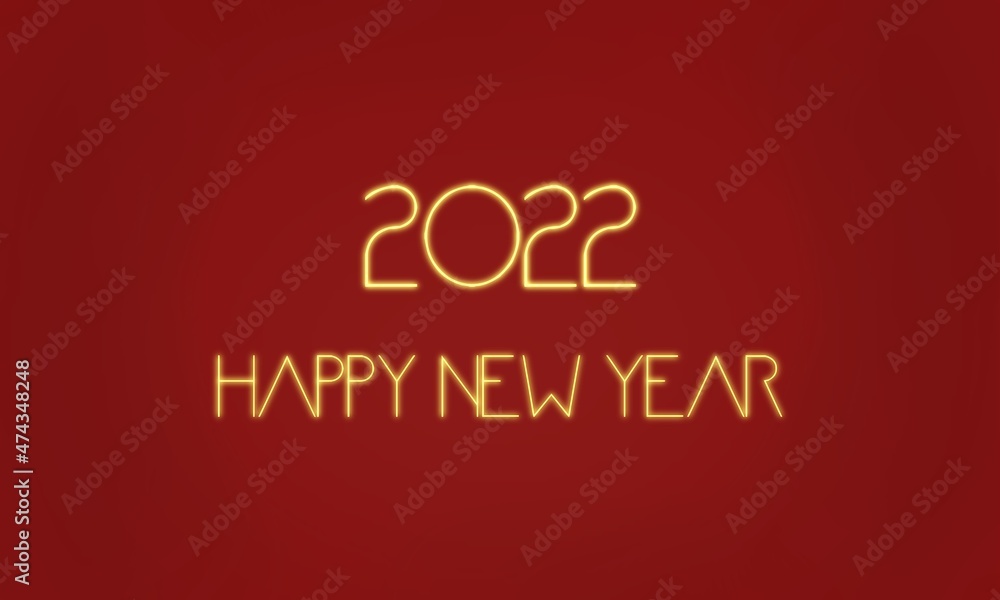 シンプルでお洒落な22年ハッピーニューイヤー背景壁紙素材 赤 22 Gold Happy New Year On Red Background Stock Illustration Adobe Stock
