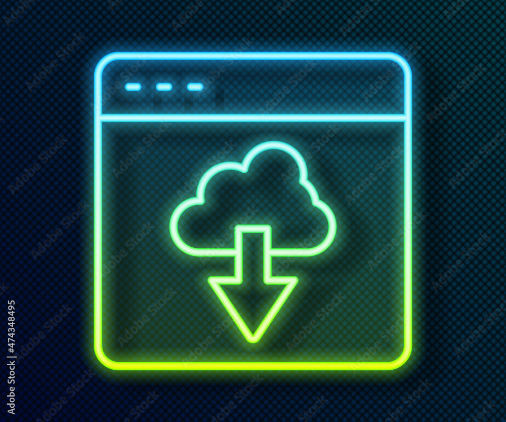 Glowing neon line Cloud technology data transfer and storage icon isolated on black background. Vector Glowing neon line Cloud technology data transfer and storage icon isolated on black background. Vector
