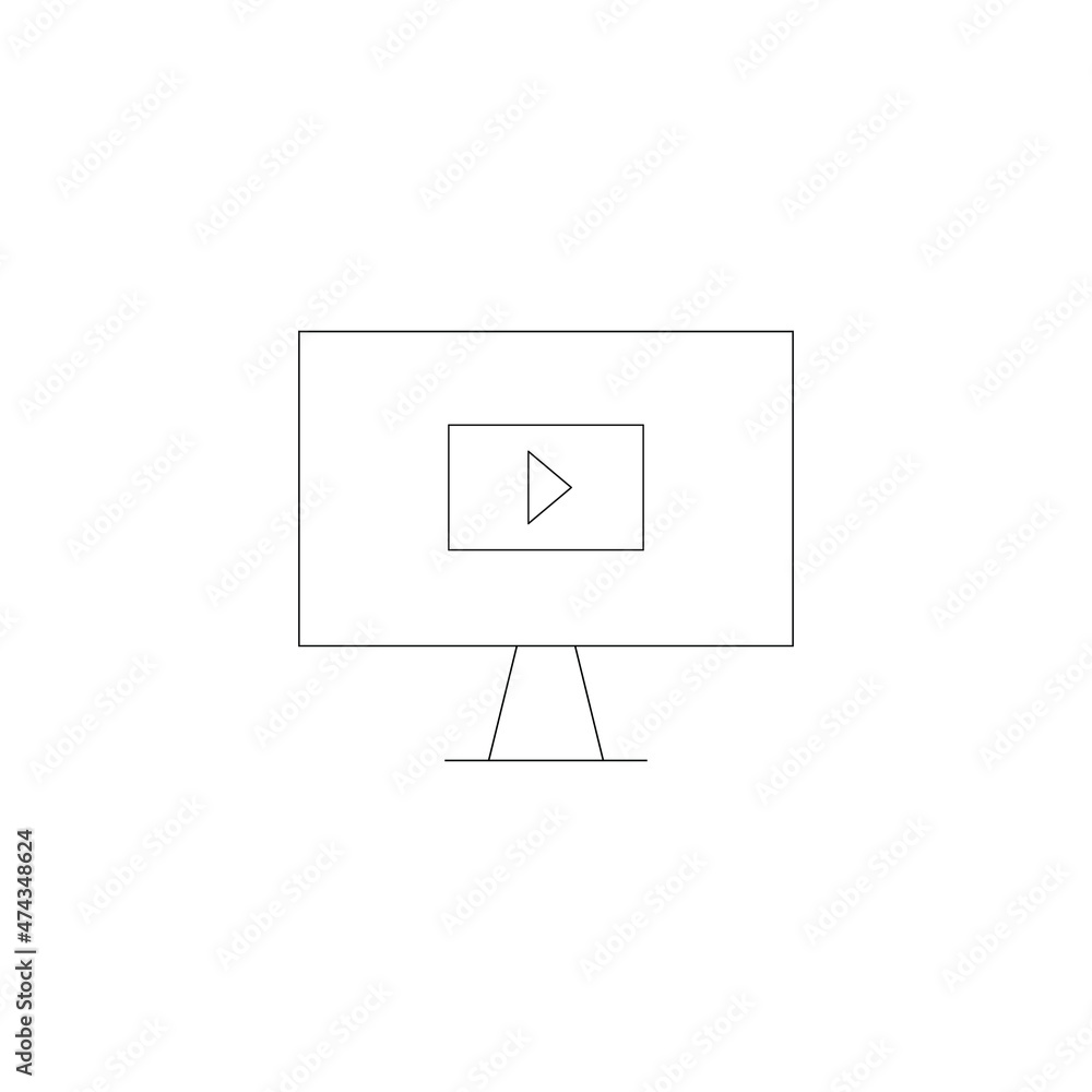 Vector outline symbol suitable for internet pages, sites, stores, shops, social networks. Editable stroke. Line icon of stop or play sign on monitor of modern computer Vector outline symbol suitable for internet pages, sites, stores, shops, social networks. Editable stroke. Line icon of stop or play sign on monitor of modern computer