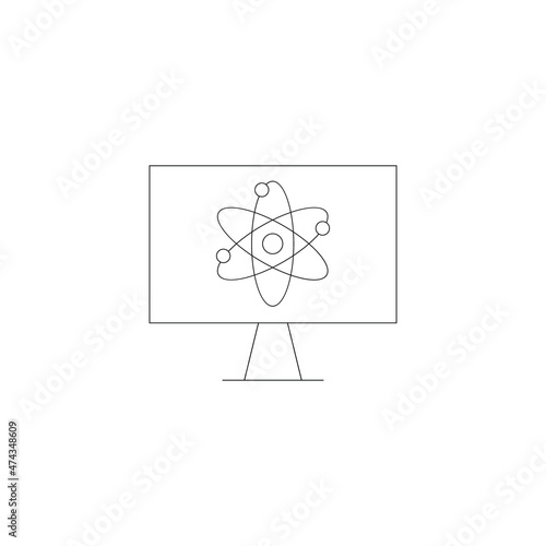 Vector outline symbol suitable for internet pages, sites, stores, shops, social networks. Editable stroke. Line icon of isolated atoms on monitor of modern computer