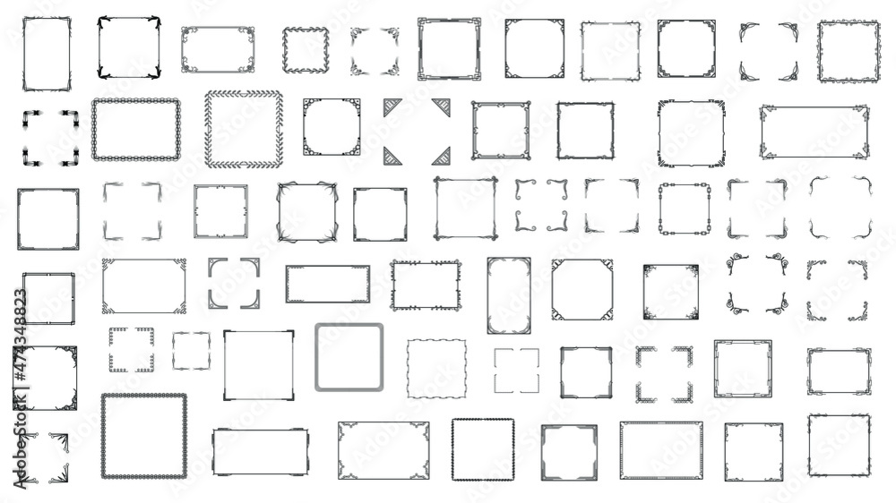 Big Set Black Simple Line Frame Collection Doodle Square Floral Frame Elements Vector Design Style Sketch Isolated Illustration For Banner Big Set Black Simple Line Frame Collection Doodle Square Floral Frame Elements Vector Design Style Sketch Isolated Illustration For Banner