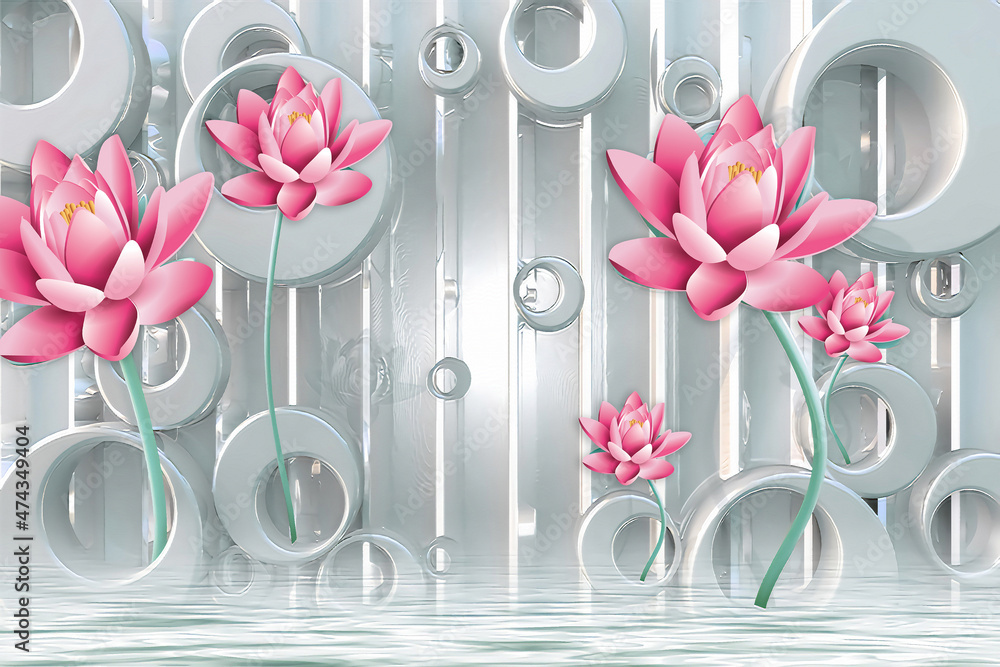 3D wallpaper lotus flower and circle background Stock Illustration | Adobe  Stock