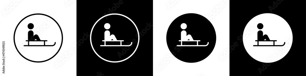 Sled. Set of icons of a child sitting on a sleigh. Winter activities for children. Vector illustration. Sled. Set of icons of a child sitting on a sleigh. Winter activities for children. Vector illustration.