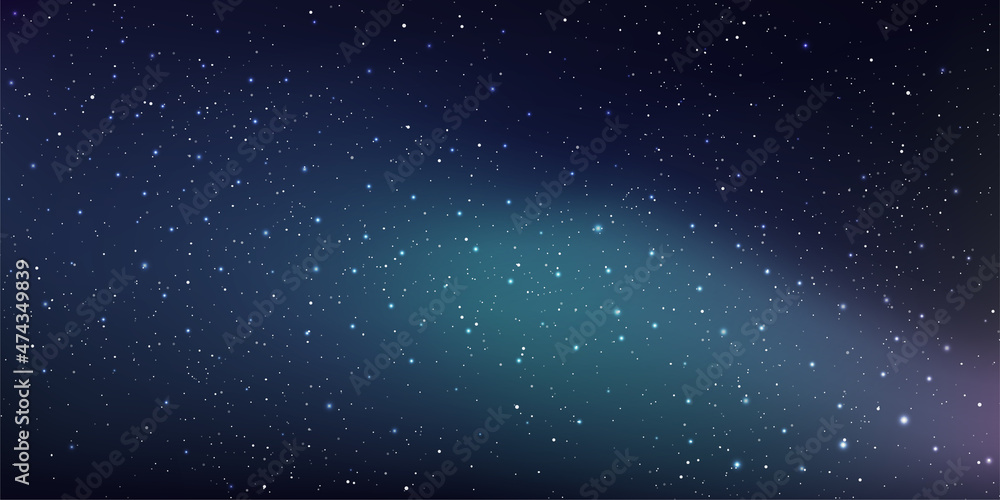Starry nights with bright shiny stars, Shining stars in the dark sky, Milky way galaxy. Vector illustration.