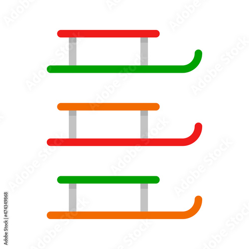Sled. Sleigh icons set. Winter fun for children. Flat style. Vector illustration.