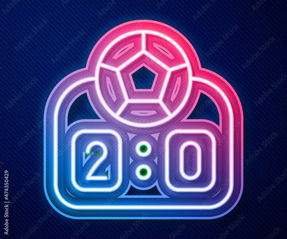 Glowing neon line Sport mechanical scoreboard and result display icon isolated on blue background. Vector Glowing neon line Sport mechanical scoreboard and result display icon isolated on blue background. Vector