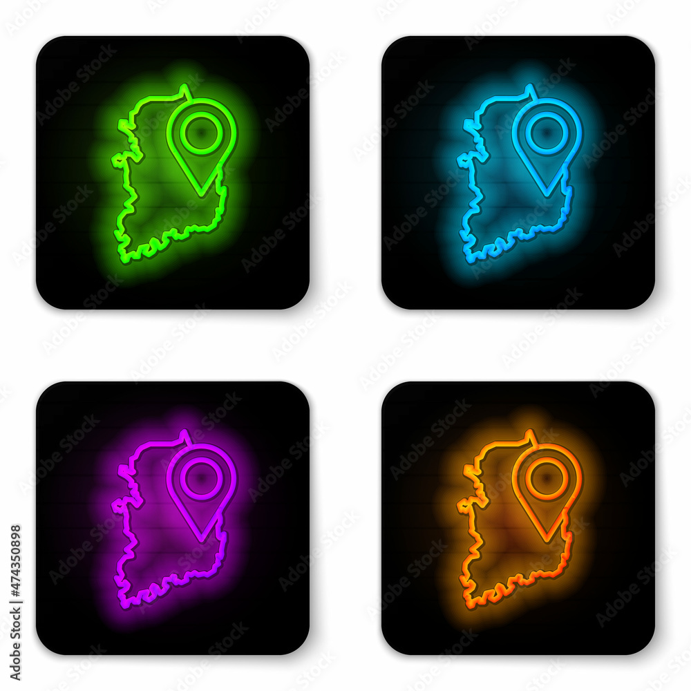 Glowing neon line South Korea map icon isolated on white background. Black square button. Vector Glowing neon line South Korea map icon isolated on white background. Black square button. Vector