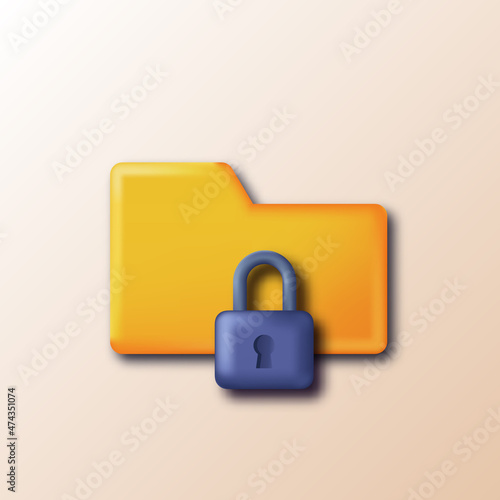3d folder document paper security privacy firewall encryption cute icon illustration concept for digital cyber data internet network secure