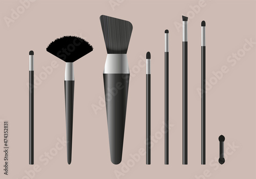 Vector illustration of makeup brushes. Suitable for the design of banners, certificates, notebooks, business cards, makeup artists