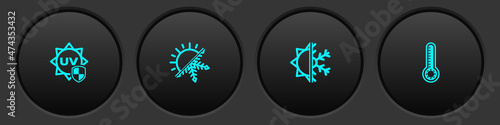 Set UV protection, Sun and snowflake, and Meteorology thermometer icon. Vector