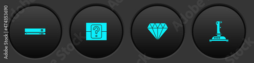 Set Video game console, Mystery or random box, Diamond and Joystick for arcade machine icon. Vector