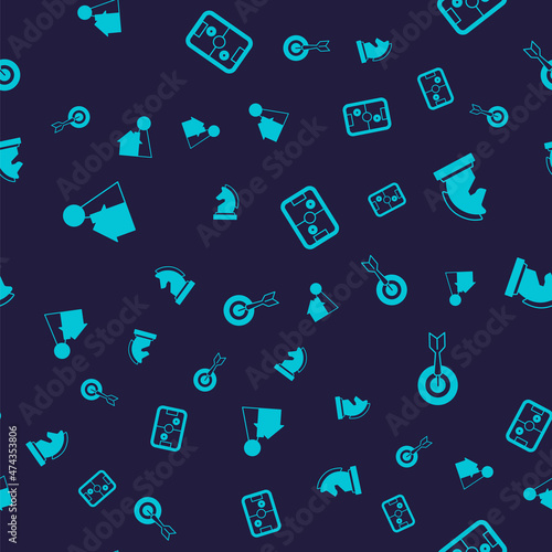 Set Chip for board game, Chess, Air hockey table and Classic dart and arrow on seamless pattern. Vector