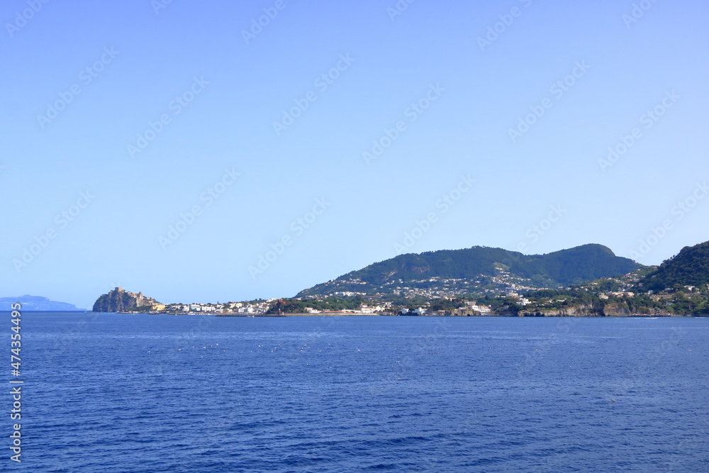 view to Ischia Ponte village and the coastline from the boat view to Ischia Ponte village and the coastline from the boat