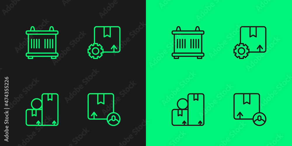 Set line Carton cardboard box, Container and Gear with package icon. Vector Set line Carton cardboard box, Container and Gear with package icon. Vector