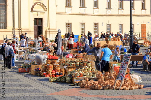 September 5 2021 - Sibiu, Hermannstadt, Romania: Targ Ceramica. Famous yearly organized ceramic market