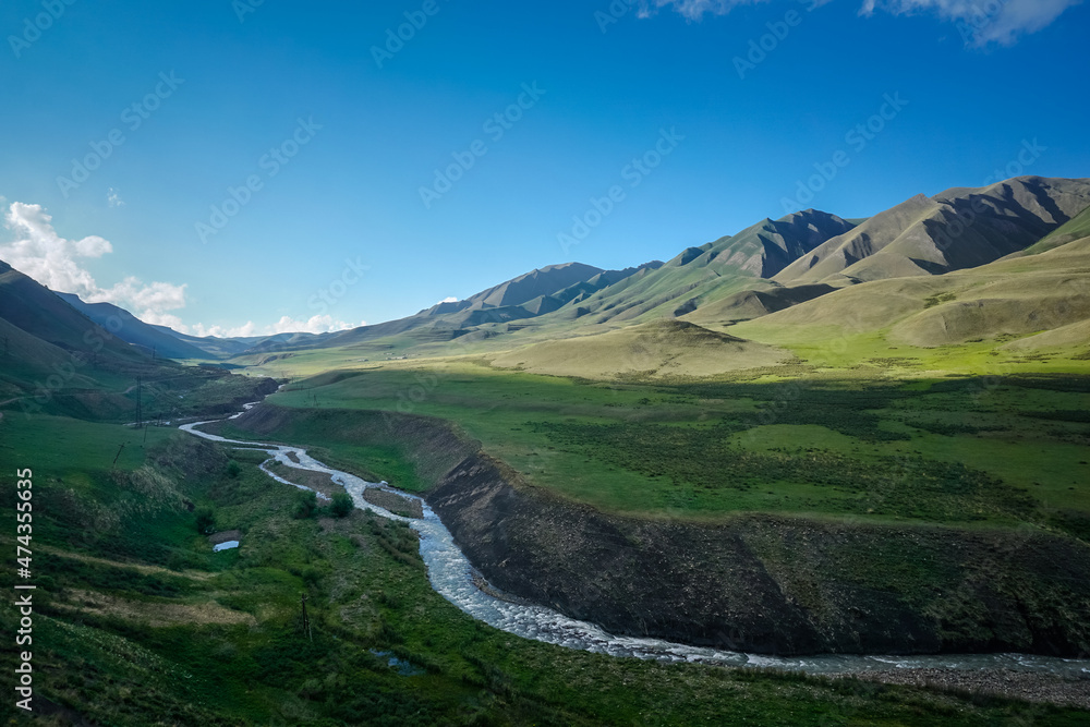 Mountain river in a valley in the Agul region of Dagestan
