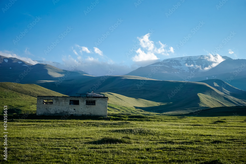 Picturesque green mountains in the Agul district of Dagestan
