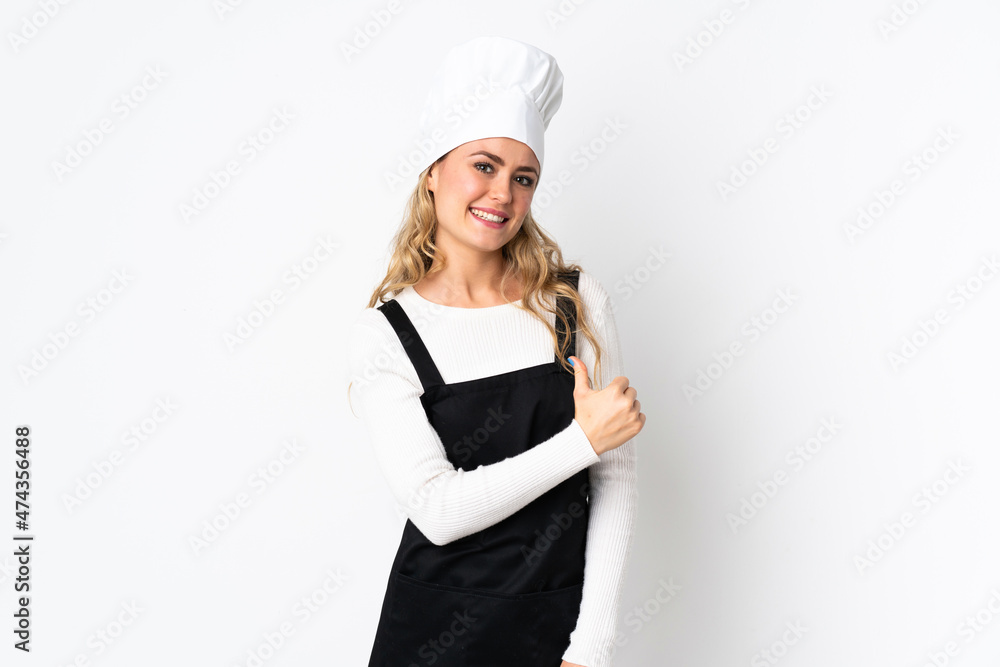 Young Brazilian chef woman isolated on white background proud and self-satisfied Young Brazilian chef woman isolated on white background proud and self-satisfied