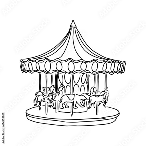 Attraction, carousel, fun, entertainment, park concept. Hand drawn carousel attraction for children in park concept sketch. Isolated vector illustration.